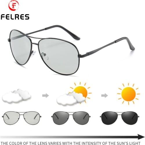 FELRES Mens Metal Frame Photochromic Polarized Sunglasses Outdoor Driving Fishing UV400 Glasses With Box 103