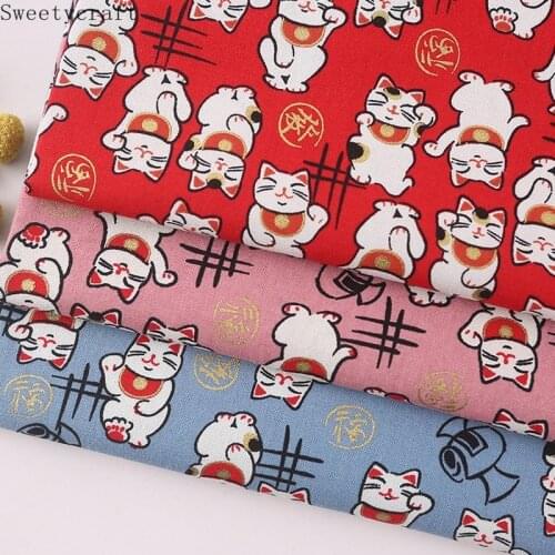 150x100cm Japanese Lucky Cat Cotton Fabric By Meters tissus telas Tecido DIY Handmade Sewing Dress patchwork Accessories Cloth
