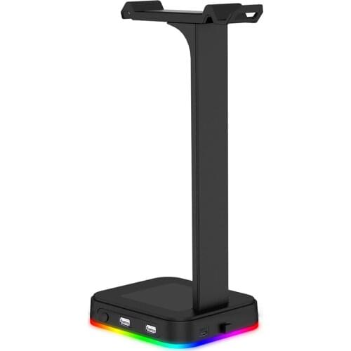 RGB Gaming Headset Holder Detachable Headphone Hanger 2-in-1 Hub 2 USB Charging Ports Easy to Collect, Black
