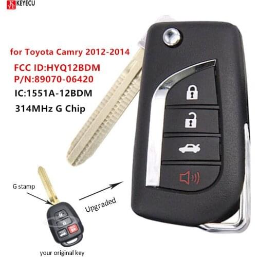 Keyecu New 3+1 Button 314MHz Transpond G Chip Upgraded Remote Key Fob for Toyota Camry 2012 2013 2014 FCC id:HYQ12BDM