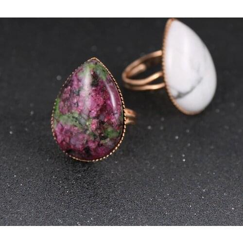 BOHO Natural Gem Stone Ring For Men Women Water Drop Lapis Lazuli Tiger Eye Stone Pink Crystal Open Ring Casual Finger Rings
