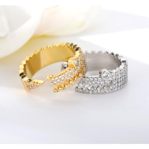 Cubic Zirconia Crocodile Shape Adjustable Rings For Women Charm Metal Jewelry Luxury Geometric Opening Ring Fashion Jewerly Gift