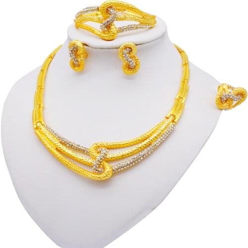 HOT Fashion Wedding Dubai Africa Nigeria African Jewelry Set Gold-Color Necklace Earrings For Woman Bridal Party Gift Jewelry Se