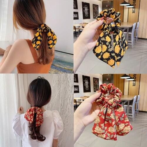 Trendy Floral Bow Elastic Hair Bands Rope For Women Girls 2021 New Fashion Hair Accessories Headwear Hair Rope Ribbon Wholesale