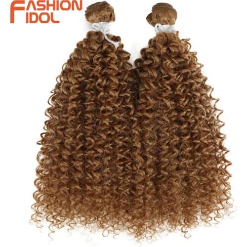 FASHION IDOL Natural Kinky Curly Hair Extensions 24Inch Wave Hair Synthetic Heat Resistant Ombre Blonde 2 Pcs Weave Hair Bundles