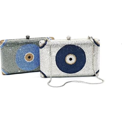 Fashion women evening party purses bridal wedding bag funny evil eye full crystal clutches