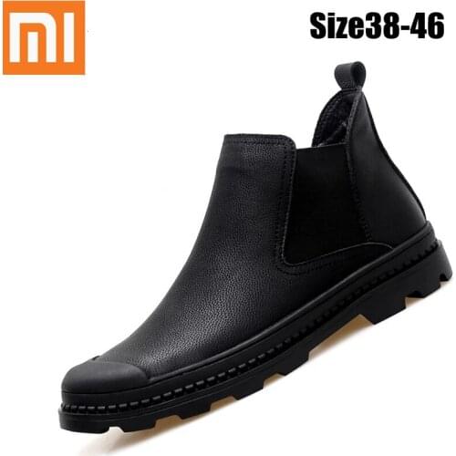 Xiaomi Man Winter Chelsea Boots Fur Male Leather Shoes Design Men Dress Boots Men Genuine Leather Handmade Outdoor Casual Boots