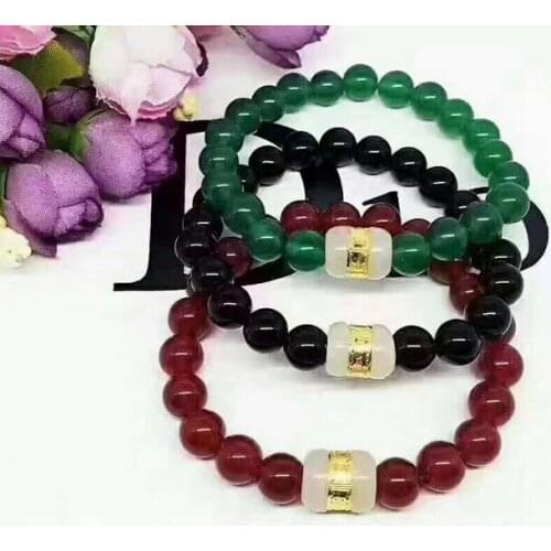 Natural crystal chalcedony bracelet green agate beads hand beads with hetian jade transport beads