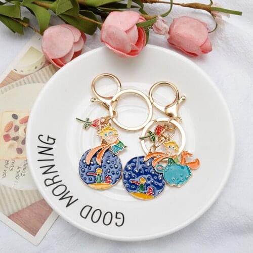 New Arrival Le Petit Prince Keychain Lovely Fox Rose Flower Boy Enamel Pendant Keyring Jewelry Cool Backpack Accessory Trinket