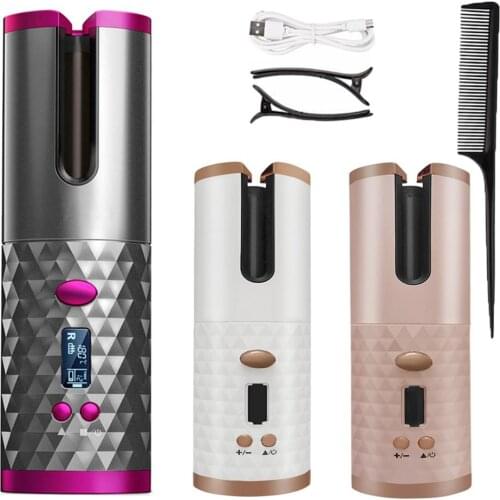 Cordless Automatic Hair Curler iron wireless Curling Iron USB Rechargeable Air Curler for Curls Waves LCD Display Ceramic Curly