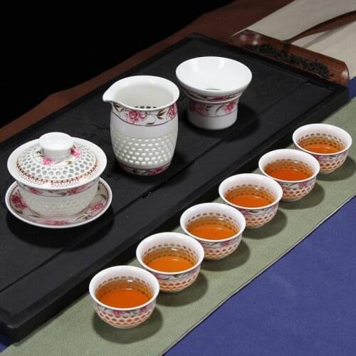 Factory direct sales of the century flower honeycomb cover bowl (large) Kung Fu tea set gift box wholesale