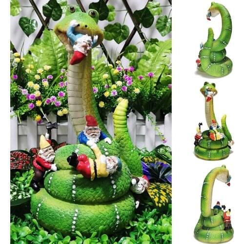 Garden Gnome Snake Statues Yard Art Resin Figurine Decorations Outdoor Garden Decor