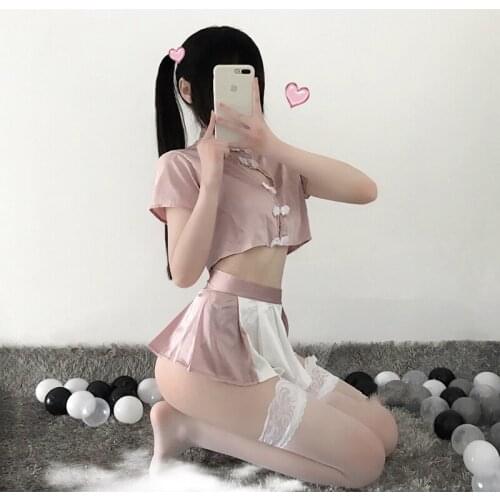 Sexy Student Uniform Cute School Girl Cospaly Costume National Wind Hollow Cheongsam Lingerie Women Qipao Chino Qi Pao Set