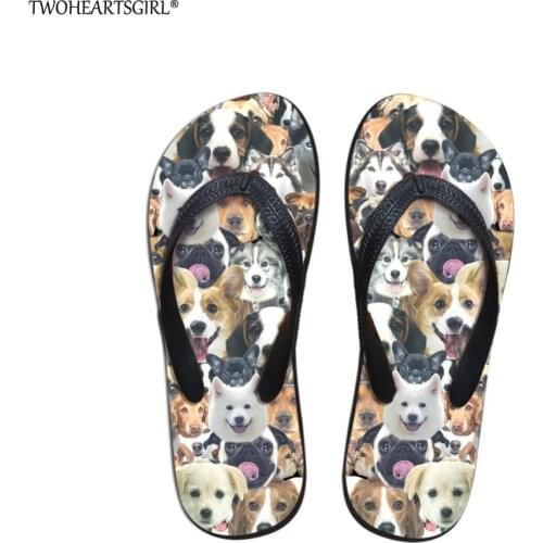 Twoheartsgirl Cute Printed Animal Dog Panda Flip Flip for Women Girls Soft Rubber Summer Beach Flipflop Flats Home Slippers