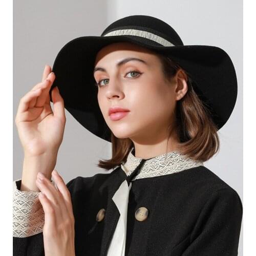 New Fashion Winter Woolen Dome Big Brim Fedora for Women Outdoor Sun Hat for Lady Retro Leisure Bowler Hat Adult Solid Wool Hat