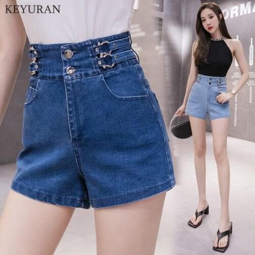 New Summer High Waist A-Line Denim Shorts Women Harajuku Vintage Elastic Jeans Black Sexy Skinny Casual Femme Hot Pants