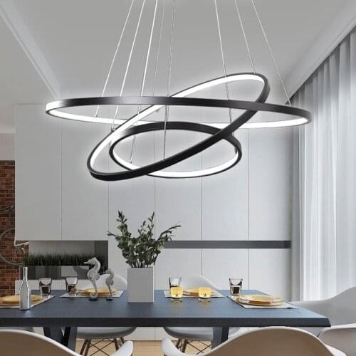 Modern living room led pendant lights / black / white / for dining room, indoor hanging lamp round suspension luminaire 90v-260v