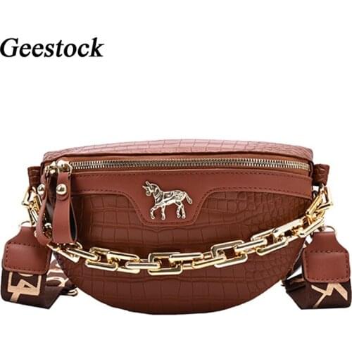 Geestock Waist Bag For Women Chain Handbag Crocodile Pattern Shoulder Crossbody Bag Fashion Travel Chest Bag Phone Wallet