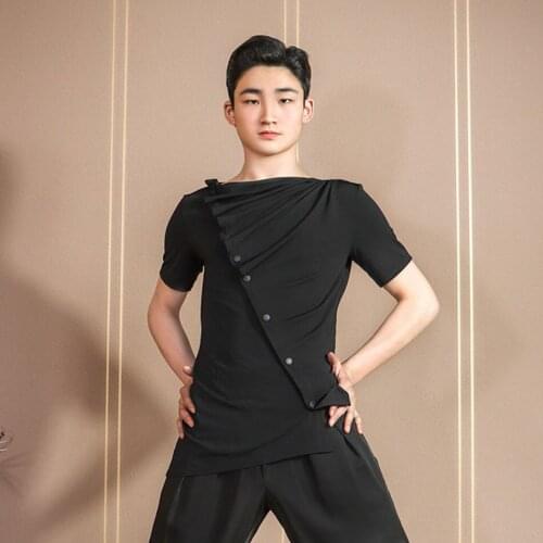2021 New W725 Short Sleeve Male Latin Dance Tops Botton Line Design Latin Dancing Tops Performamnce Modern Dance Dress