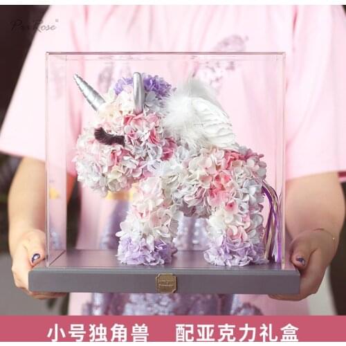 Eternal Flower Unicorn Rose Gift Box Valentines Day Gift for a Girlfriend Rose Acrylic Flower Box Decoration