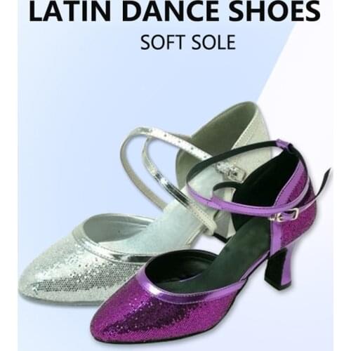Women Glitter Latin Dance Shoes for Kid Girls Soft Sole Ballroom Salsa Dancing Shoes for Woman Closed Toe Latino Shoes for Dance