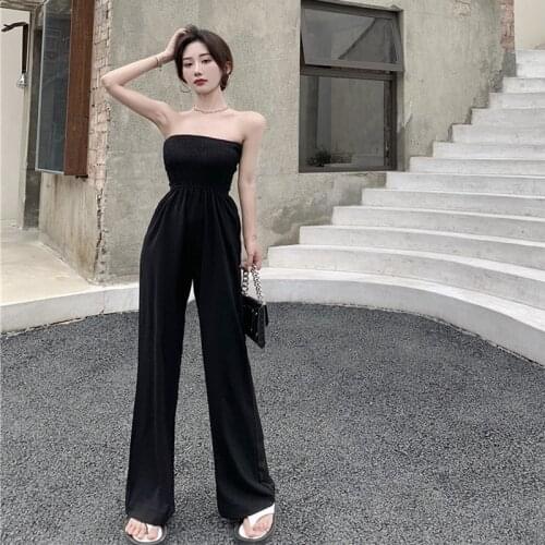 Strapless Jumpsuit Womens Summer 2021 New Sexy off Shoulder Temperament Wrinkled Waist Thin Wide Leg Pants