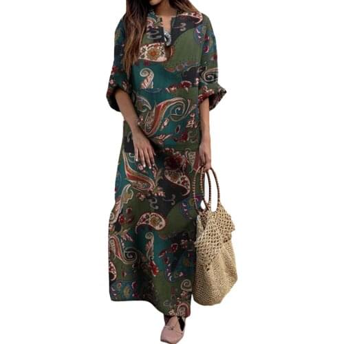 Woman dress Autumn Vintage Long Sleeve dress women Ethnic Floral Print Folk Custom Maxi Dress dresses for women vestido de mulhe