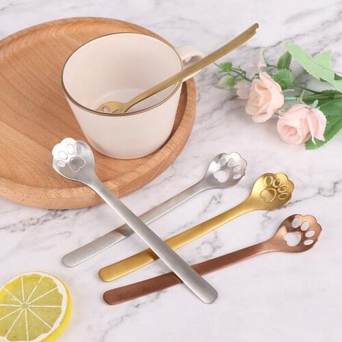 1Pc Stainless Steel Creative Gold Dog Cat Paw Claw Hollow Spoon Stirring Spoon Tea Coffee Dessert Spoons Cute Kitchen Tools