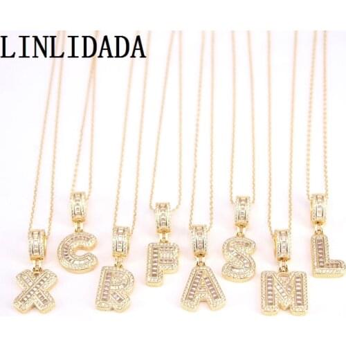 10Pcs, Micro Pave CZ Cubic Zirconia Fashion Jewelry Intitial Letter Gold Color Pendant Necklace