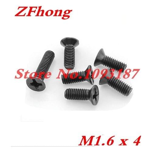 1000pcs M1.6 x 4 M1.6*4 Steel With Black Zinc Flat Head Phillips Cross Recessed Countersunk Head Machine Screws