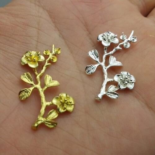 4pcs/lot 15*33mm brass color filigree flower branch for earring Hand chain brooch accessories Jewelry DIY Components handmade