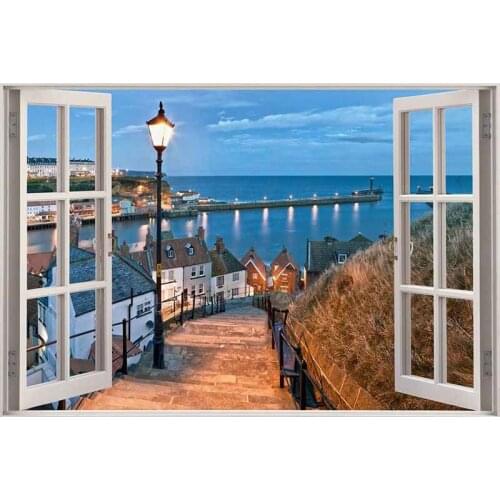 5D Diy Diamond Painting Window Seaside City Scenery Full Embroidery Cross Stitch Kits Rhinestone Natural View DecorationZP-4047