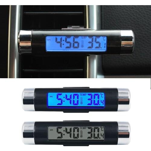 2 in 1 Car Digital LCD Clock Temperature Thermometer Display Electronic Clock Digital Time Clock Clip-on Portable Car Accessory