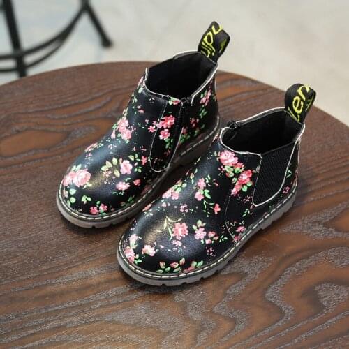 CNFSNJ brand new spring winter Kids Girls Floral Martin boots children Rubber Sole Graceful Flower Print PU Leather 21-36