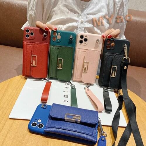 Necklace Strap Wallet Phone Case for iPhone 13 12 11 Pro MAX 13Mini Liquid Silicone Carry Cover Crossbody Shoulder Lanyard Bag