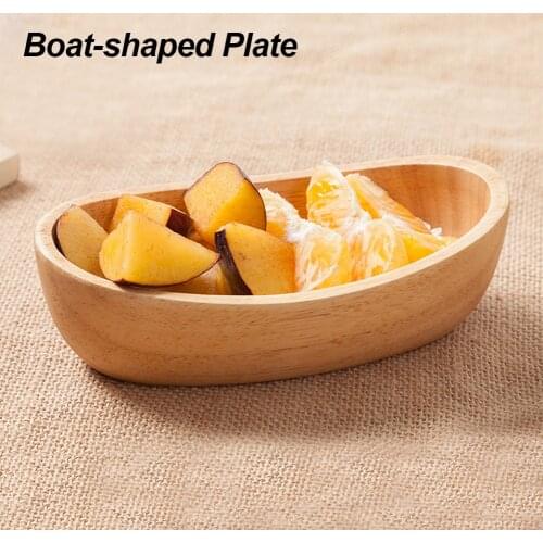 Wooden Plate DIY Boat-shaped Wood Bowl Food Serving Dishes Fruit Salad Tray Candy Dessert Dinner Breakfast Plate Tableware Set