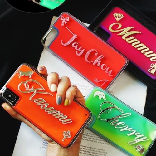 For Samsung galaxy A10 A20 A30 A50 A70 J2PRIME J4 J6 PLUS A7 A8 A6 a9 2018 J8 Custom name luminous Moving glitter phone case