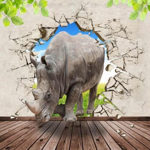 Custom mural 3D stereoscopic custom mural rhinoceros wall mural TV backdrop living room restaurant wallpaper
