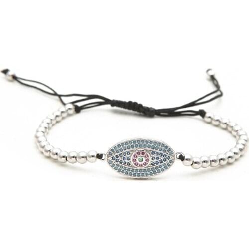 Hr3 r micro pave cz Cubic Zirconia rope adjusted Copper Beads Bracelet utu45 Eye Charm Braided Bangles Fashion