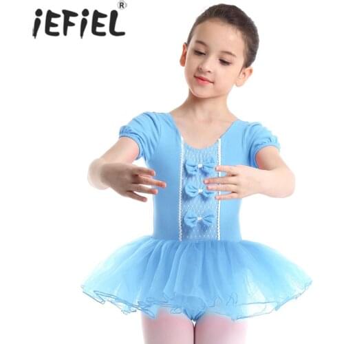 IEFiEL Girls Ballet Dress Danccewear Mesh Bowknots Professional Ballet Tutu Dance Dress Gymnastics Leotard for Kids Costumes