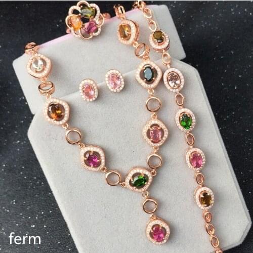 KJJEAXCMY exquisite jewelry 925 pure silver inlaid natural tourmaline female jewelry set rings, pendant earrings bracelet 5 piec