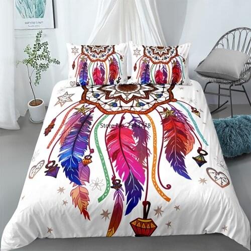 Colorful Dream-catcher Bedding Set Queen King Size Bohemian Feather Printed Duvet Cover 2 Or 3pcs With Pillowcase Luxury Bed Set