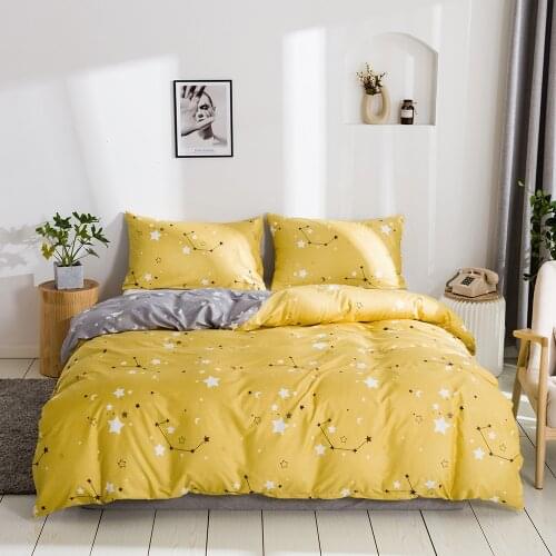 WUJIE 100% Polyester Stars Pattern Yellow Duvet Cover Set with Pillowcases Bed Linens Twin/Queen/King Size Comforter Bedding Set