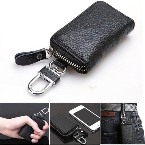 Leather Keychain Men Women Key Holder Organizer Pouch Cow Split Car Key Bag Wallet Housekeeper Key Case Mini Card Bag