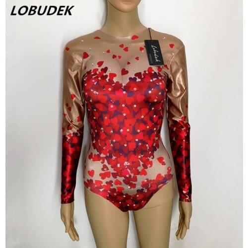 Occident Style Bar Leotard Jumpsuit Saint Valentines Day Nightclub Sexy stage Costume Dancer Pole dancing Show Performance wear