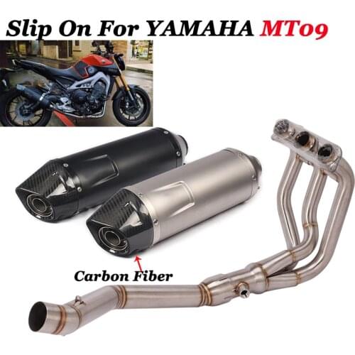 Motorcycle Full System Carbon Fiber Escape Middle Pipe Exhaust Slip On For Yamaha FZ09 MT09 MT-09 FZ-09 Tracer 900 2014 To 2020