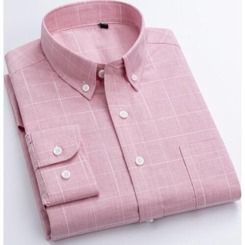 Mens Pure Cotton Casual Brushed Checkered Shirt with Chest Pocket Long Sleeve Slim Thick Button Down Plaid Shirts Dress