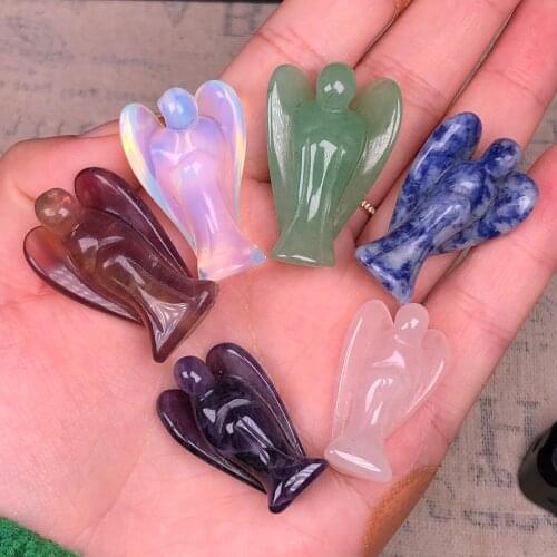 Natural Crystal Angel Carved Wing Figurine Healing Gemstone Wicca Decor Quartz Gift