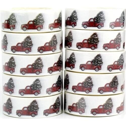 NEW 10pcs/Lot Decorative Red Cars and Christmas Trees Washi Tapes for Bullet Journal Adhesive Masking Tape Cute Stationery