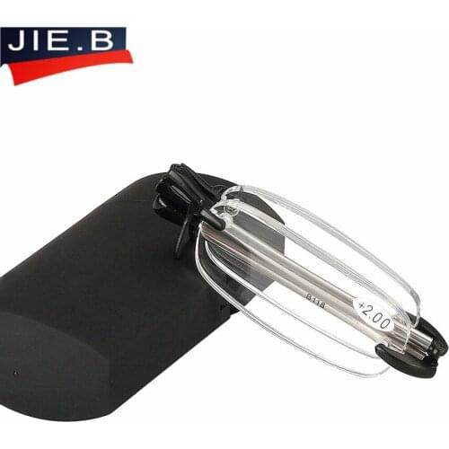 JIE.B Upscale Rimless Folding Reading Glasses Men Women Foldable Pocket Presbyopia Reader Hyperopia Eyewear diopter glasses
